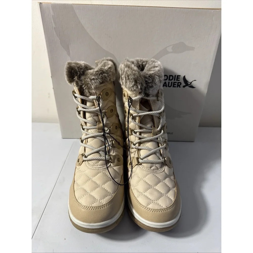 NEW Eddie Bauer Sterling Snow Winter Boots WOMENS Cream Faux Fur Lined SIZE 8